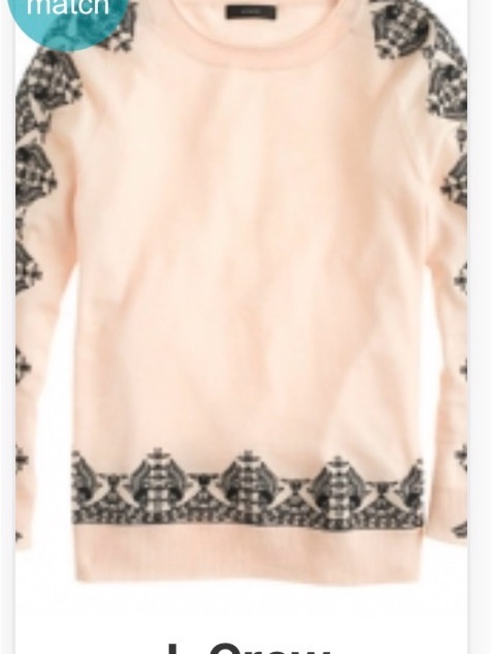 J. Crew Cream Sweater with Black Floral Embroidered Trim